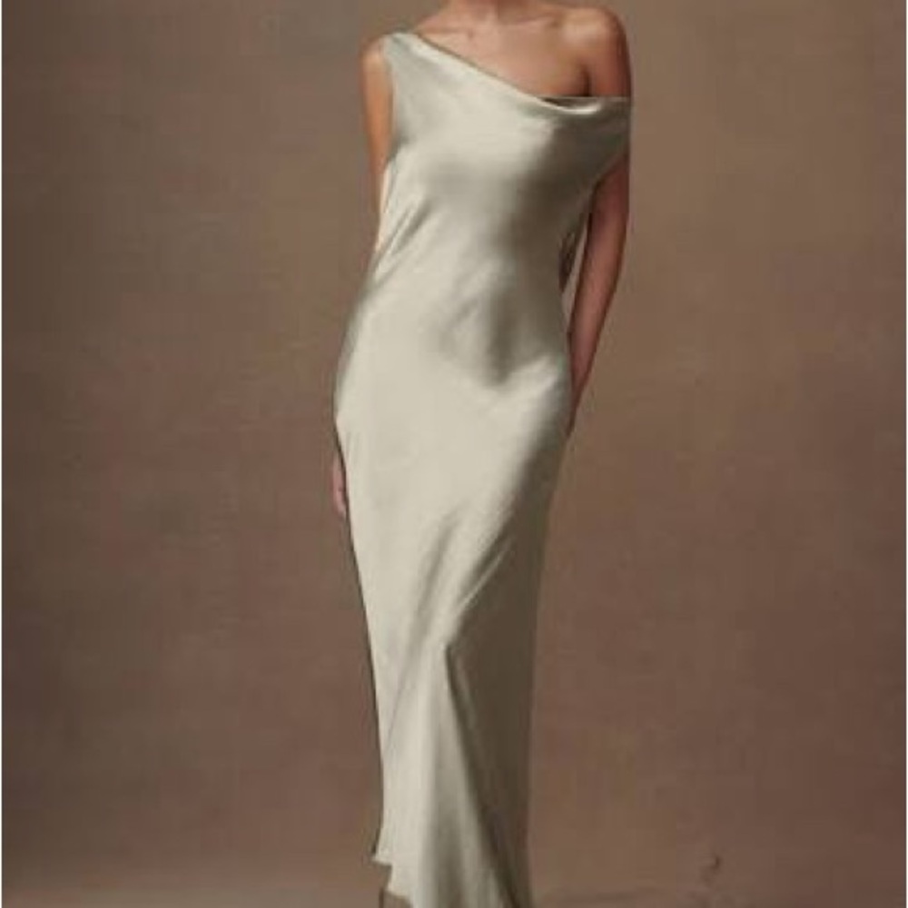 Asymmetric One-Shoulder Cream Satin Evening Dress